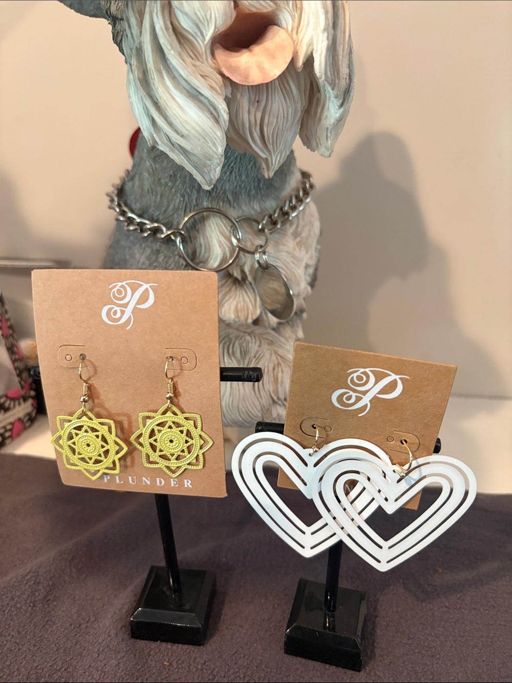 Plunder Lemon Sunburst Medallion Earrings & White Layered Heart Earrings
